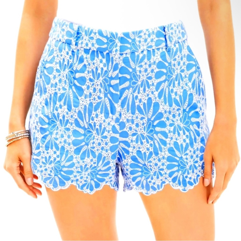 LOFT High Waist Blue Lace Floral Shorts